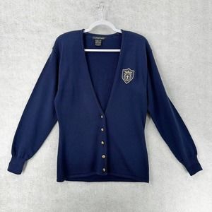 Vintage Counterparts Cardigan Sweater Womens‎ SMALL Navy Blue Crested Logo Wool